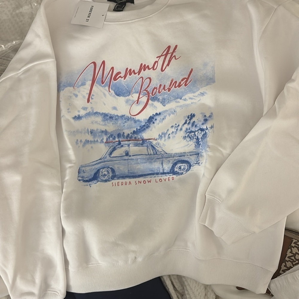 NWT California Graphic Pullover Crewneck Sweatshirt White Mammoth Bound Apres - Picture 4 of 5